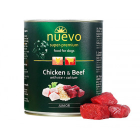 Nuevo Super Premium Junior Chicken and Beef with Rice + Calcium Храна за малки кучета с пилешко и говеждо месо и ориз + калций 